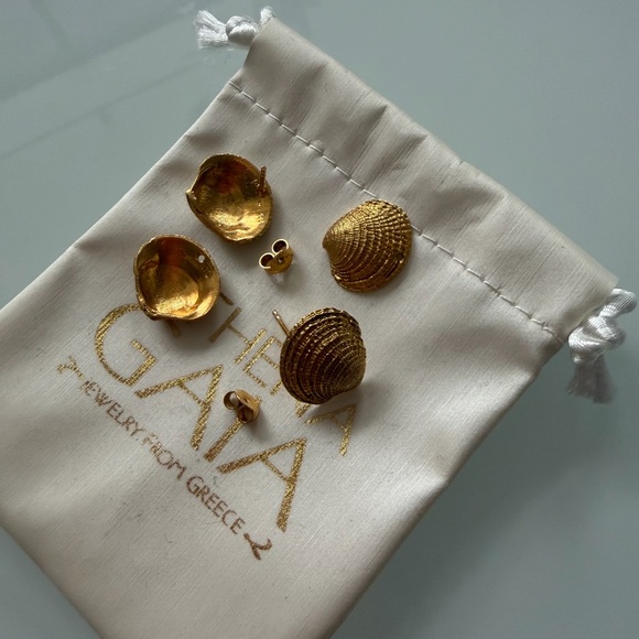 Athena Gold Shell Earrings - Picture 7 of 10